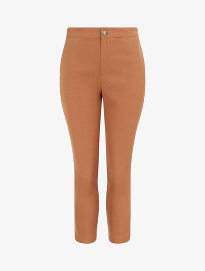 Pantalon droit uni à bords boutonnés - Marron - 1