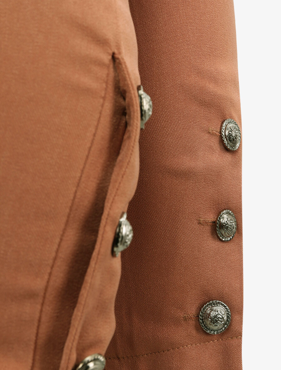 Pantalon droit uni à bords boutonnés - Marron - 3