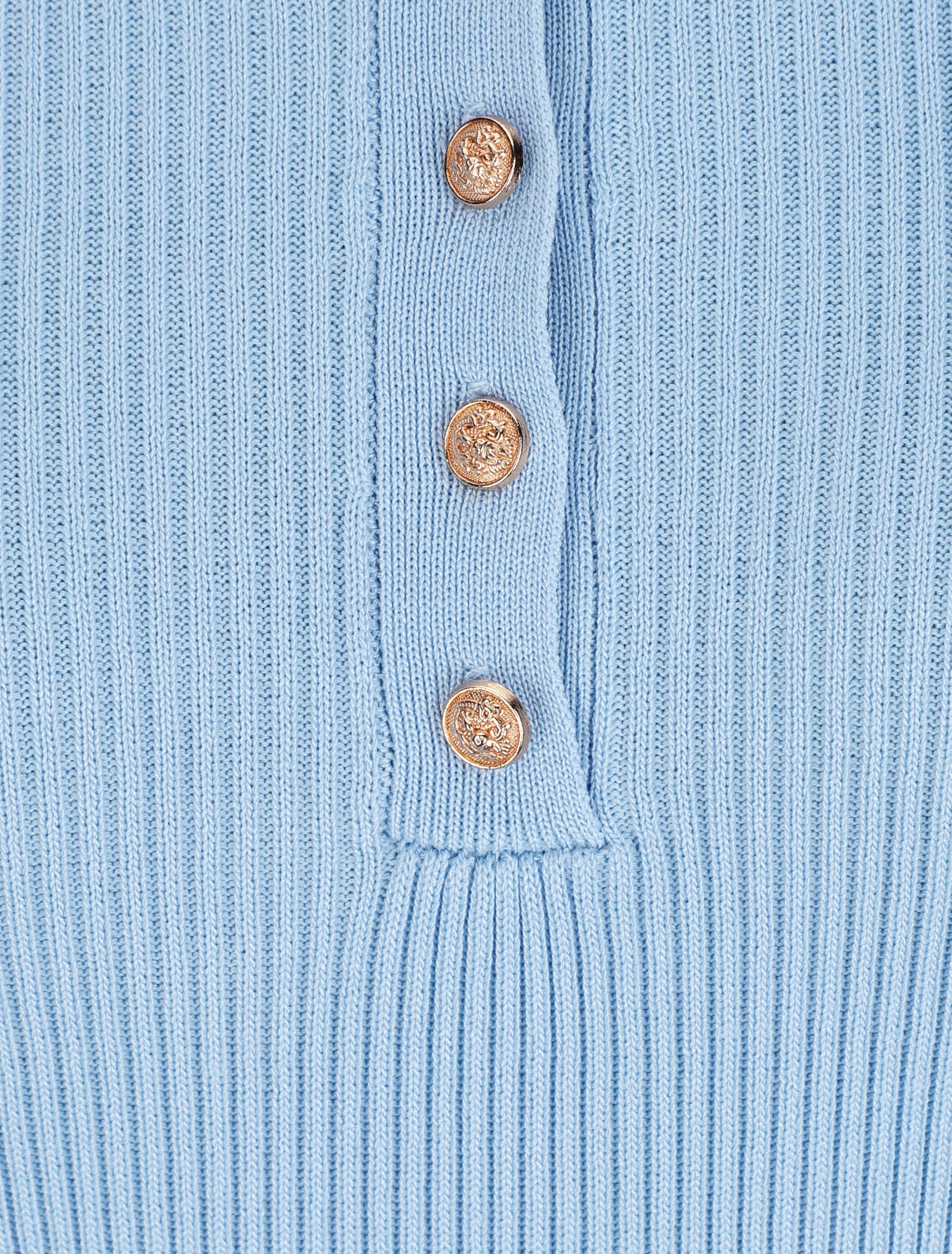 Polo ajusté en maille côtelée - Bleu ciel - 3