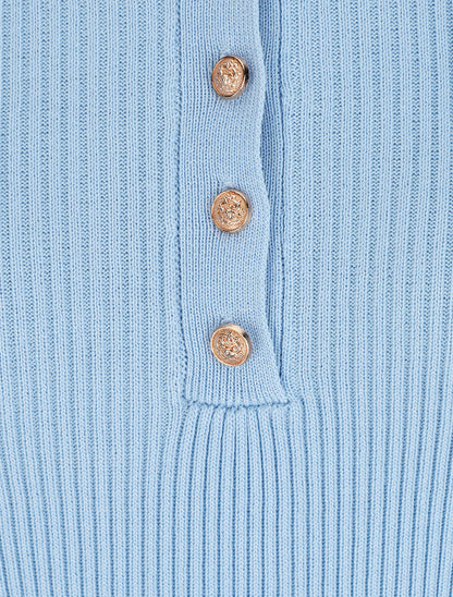 Polo ajusté en maille côtelée - Bleu ciel - 3