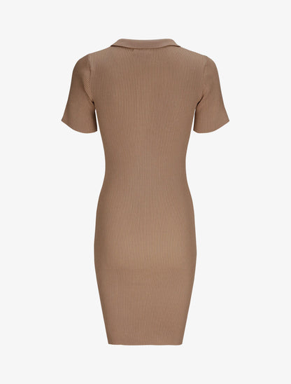Robe courte ajustée unie à col à pied - Beige - 2