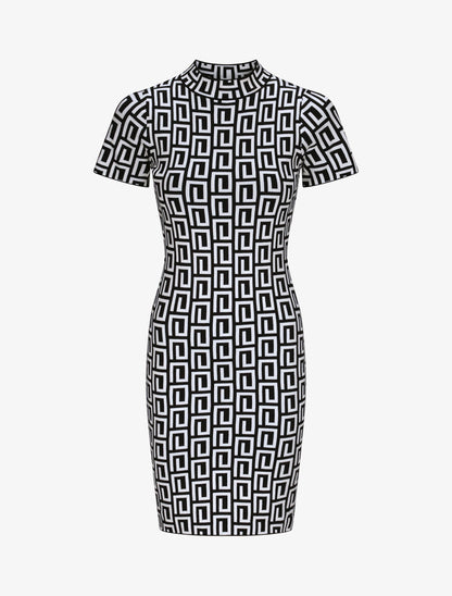 Robe courte ajustée jacquard grec - Noir - 4