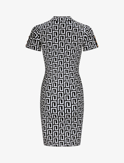 Robe courte ajustée jacquard grec - Noir - 2