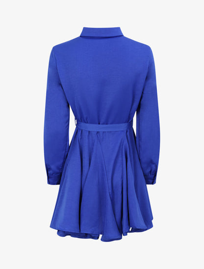 Robe chemise satinée à bords volantés - Bleu roi - 2
