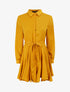 Robe chemise satinée à bords volantés - Moutarde - 1