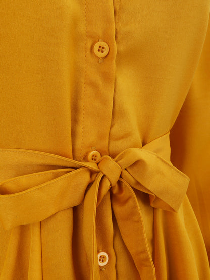 Robe chemise satinée à bords volantés - Moutarde - 3