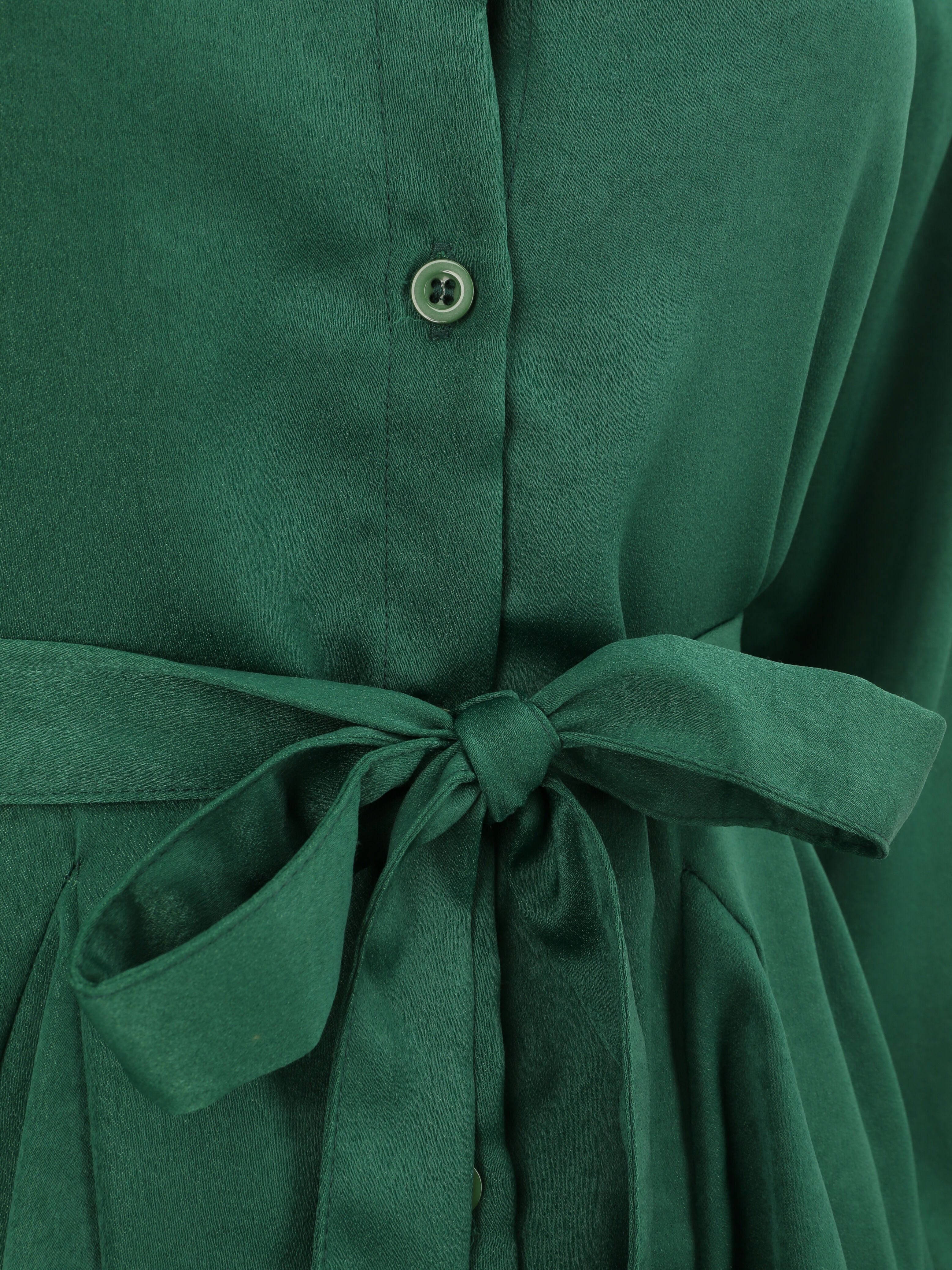 Robe chemise satinée à bords volantés - Vert - 3