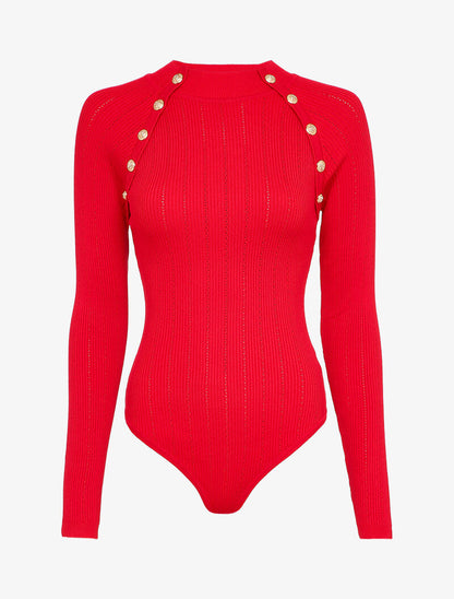 Body côtelé à épaules boutonnées - Rouge - 1