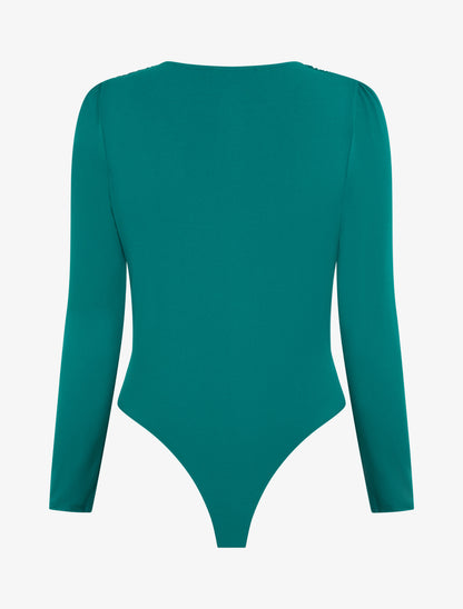Body à manches longues et décolleté plongeant - Vert émeraude - 2
