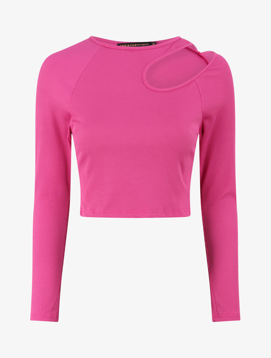 Crop top côtelé unie - Fushia - 1