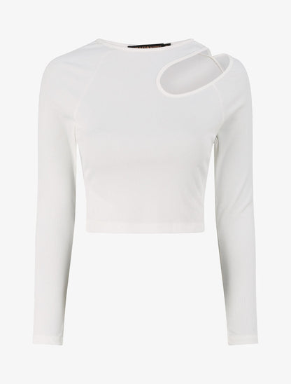 Crop top côtelé unie - Blanc - 1