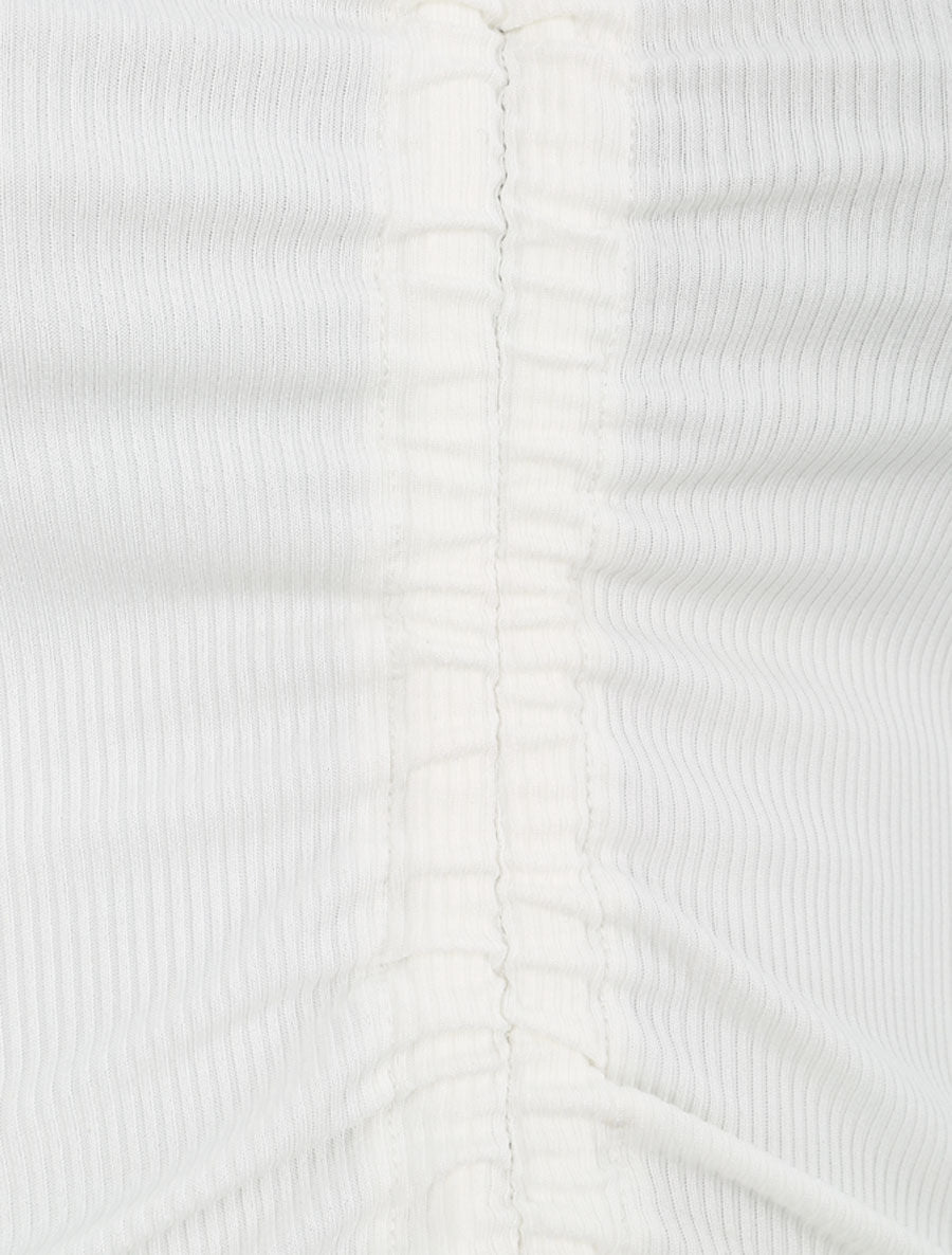 Crop top côtelé avec liens de serrage - Blanc - 3