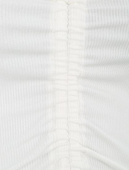 Crop top côtelé avec liens de serrage - Blanc - 3