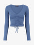 Crop top côtelé avec liens de serrage - Bleu - 4