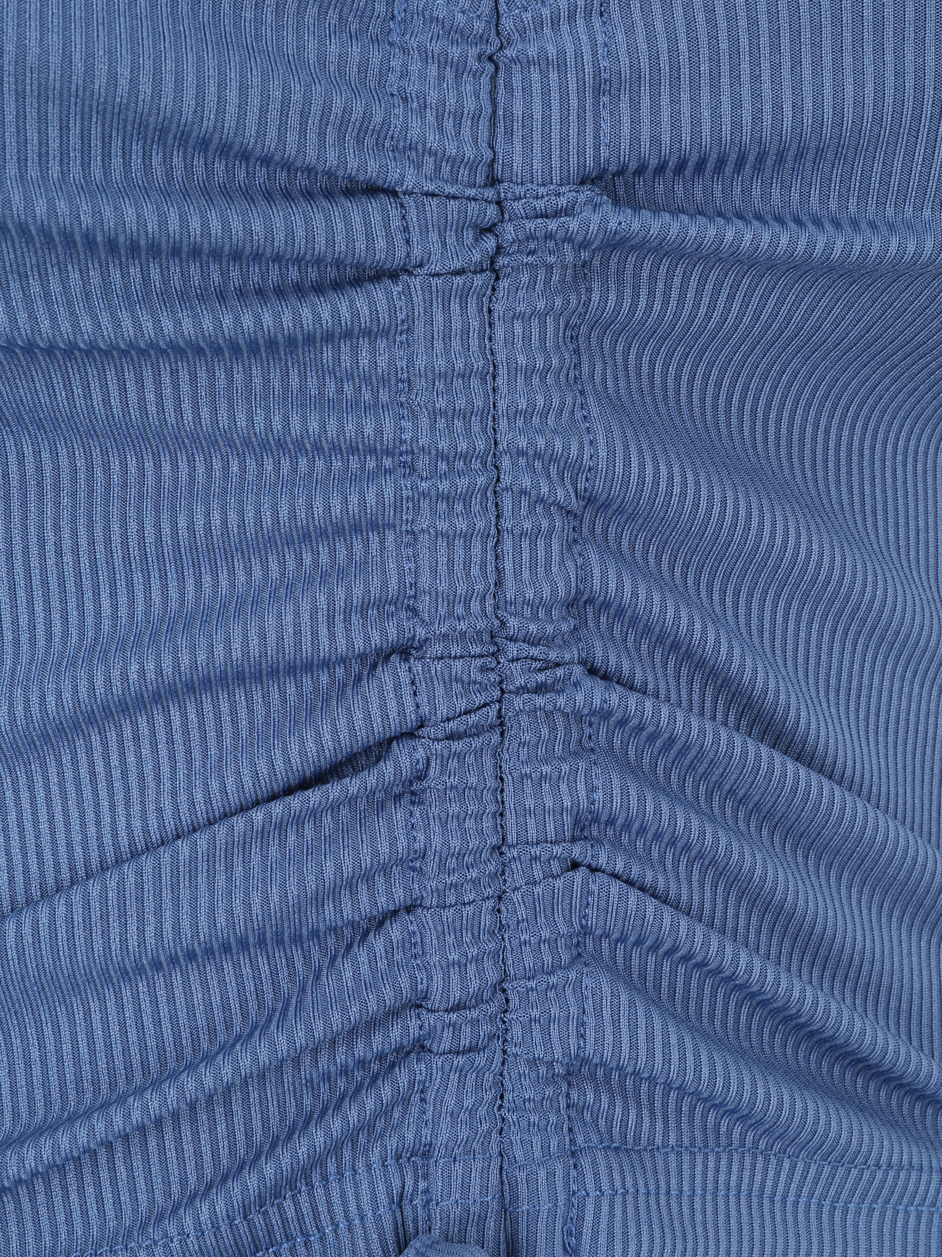 Crop top côtelé avec liens de serrage - Bleu - 3