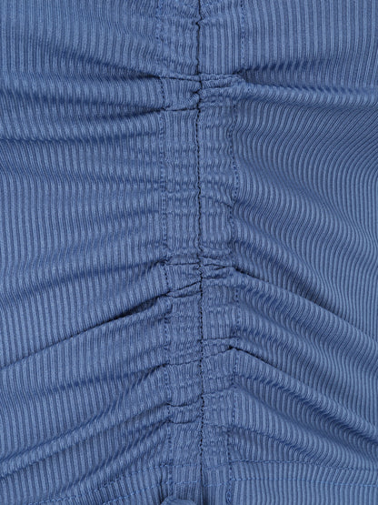 Crop top côtelé avec liens de serrage - Bleu - 3