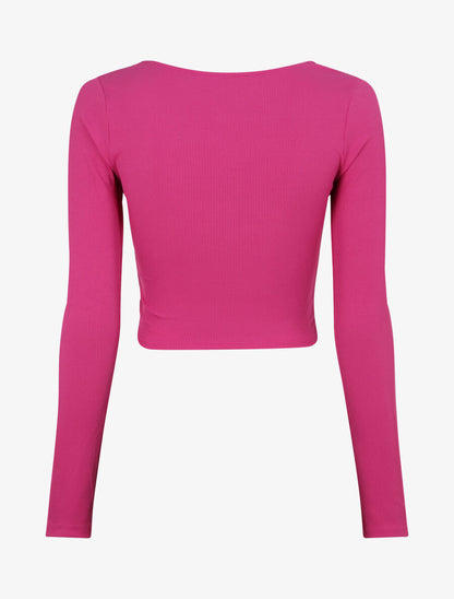 Crop top côtelé avec liens de serrage - Fushia - 2