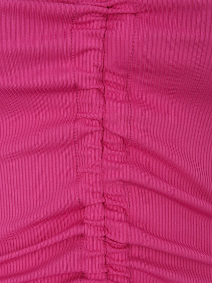 Crop top côtelé avec liens de serrage - Fushia - 3