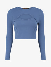Crop top ajouré unie - Bleu - 1