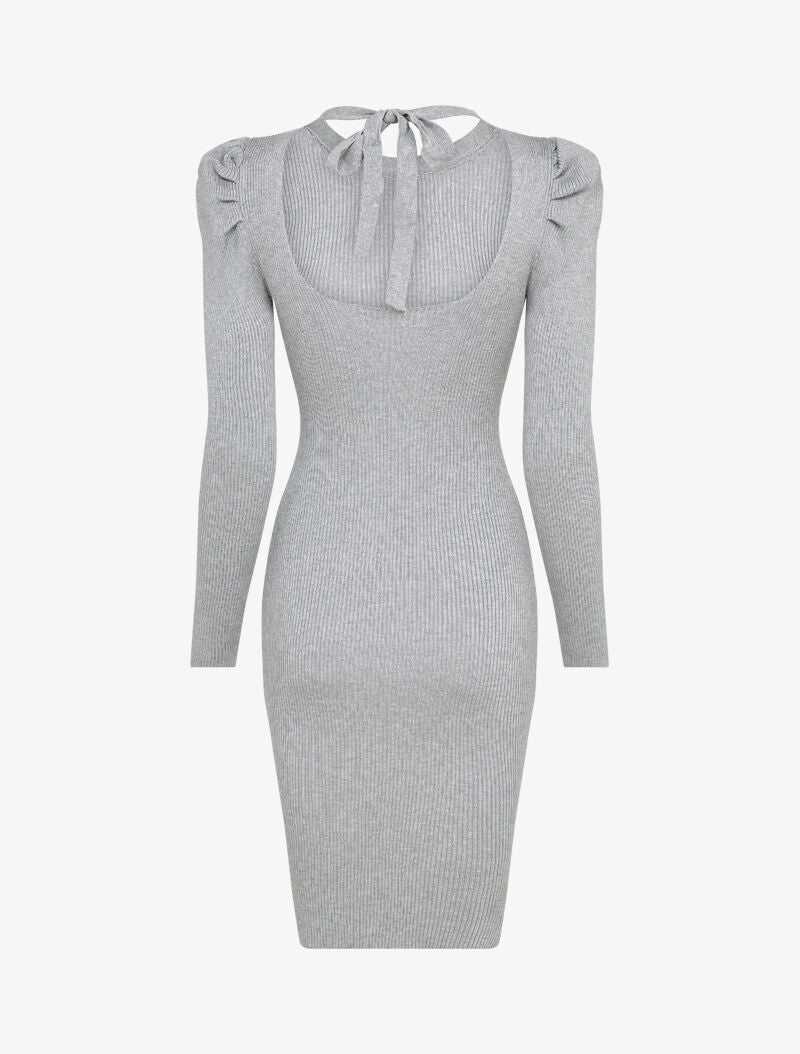 Robe pull côtelée et moulante à détail chaîne - Gris clair - 2