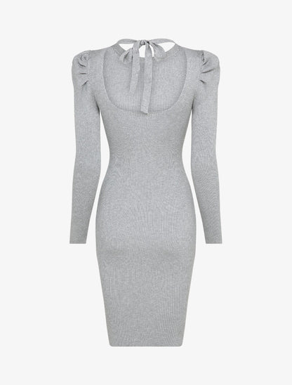 Robe pull côtelée et moulante à détail chaîne - Gris clair - 2