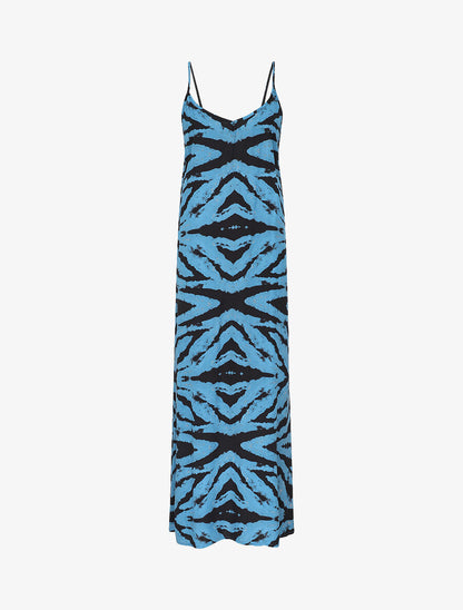 Robe longue à fines bretelles imprimé graphique - Bleu - 1