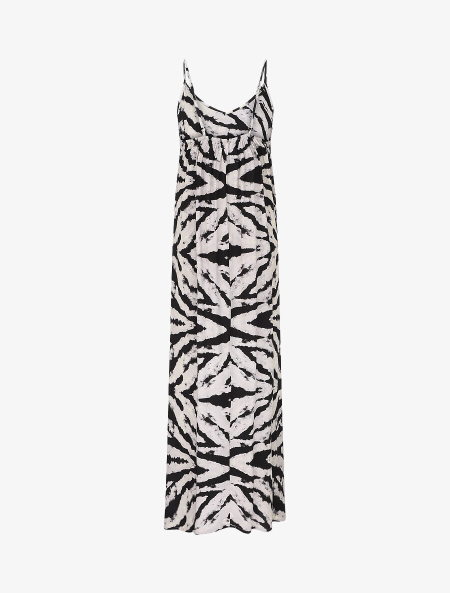 Robe longue à fines bretelles imprimé graphique - Beige - 2