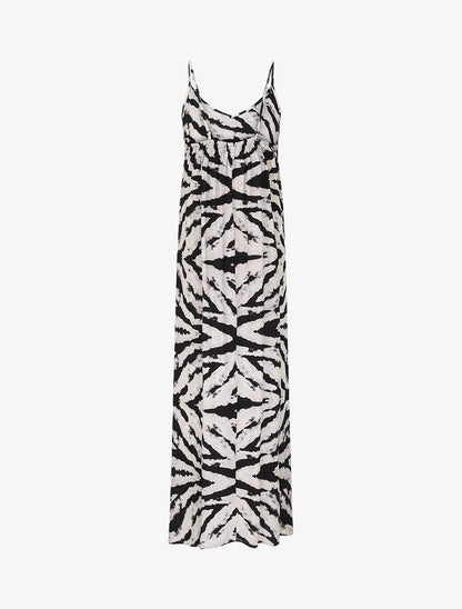Robe longue à fines bretelles imprimé graphique - Beige - 2