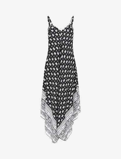Robe longue asymétrique imprimé éléphants - Noir - 2