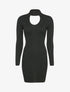 Robe pull côtelée à décolleté en V - Noir - 1