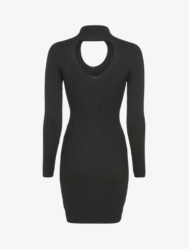 Robe pull côtelée à décolleté en V - Noir - 2