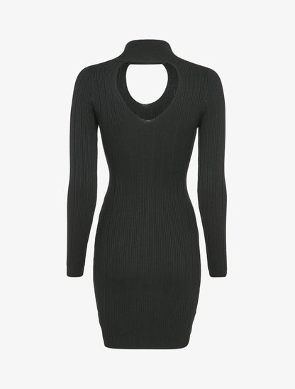 Robe pull côtelée à décolleté en V - Noir - 2