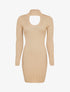 Robe pull côtelée à décolleté en V - Beige - 3