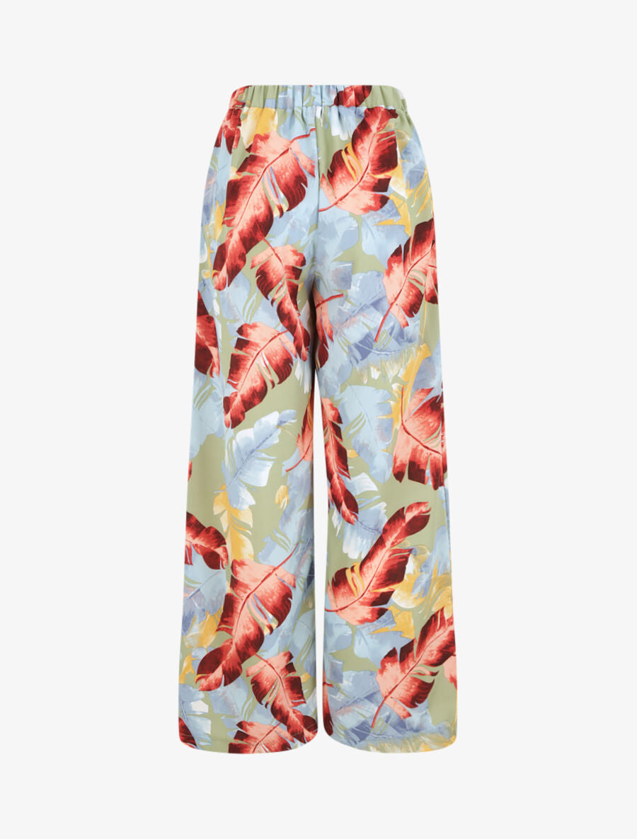 Pantalon ample à imprimé feuilles stylisées - Vert - 2
