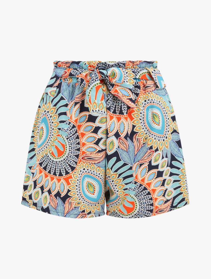 Short à taille froncée imprimé ethnique - Marine - 5