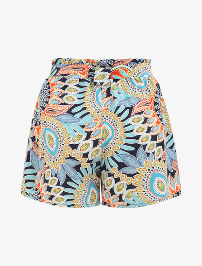 Short à taille froncée imprimé ethnique - Marine - 2