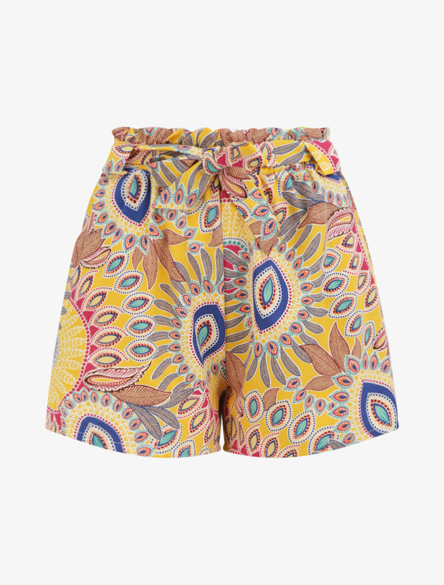 Short à taille froncée imprimé ethnique - Jaune - 5
