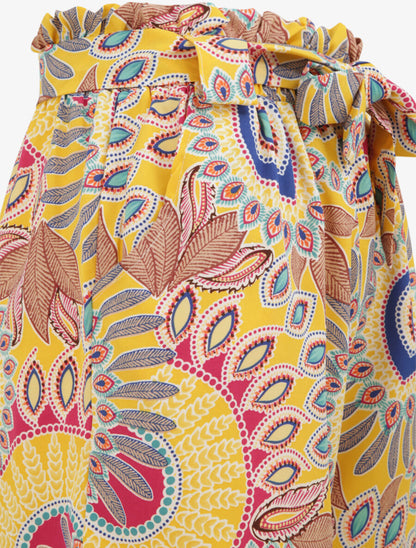 Short à taille froncée imprimé ethnique - Jaune - 3