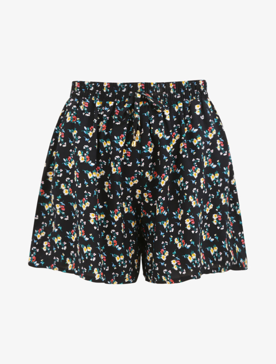 Short trapèze imprimé fleurs printanière - Marine - 1