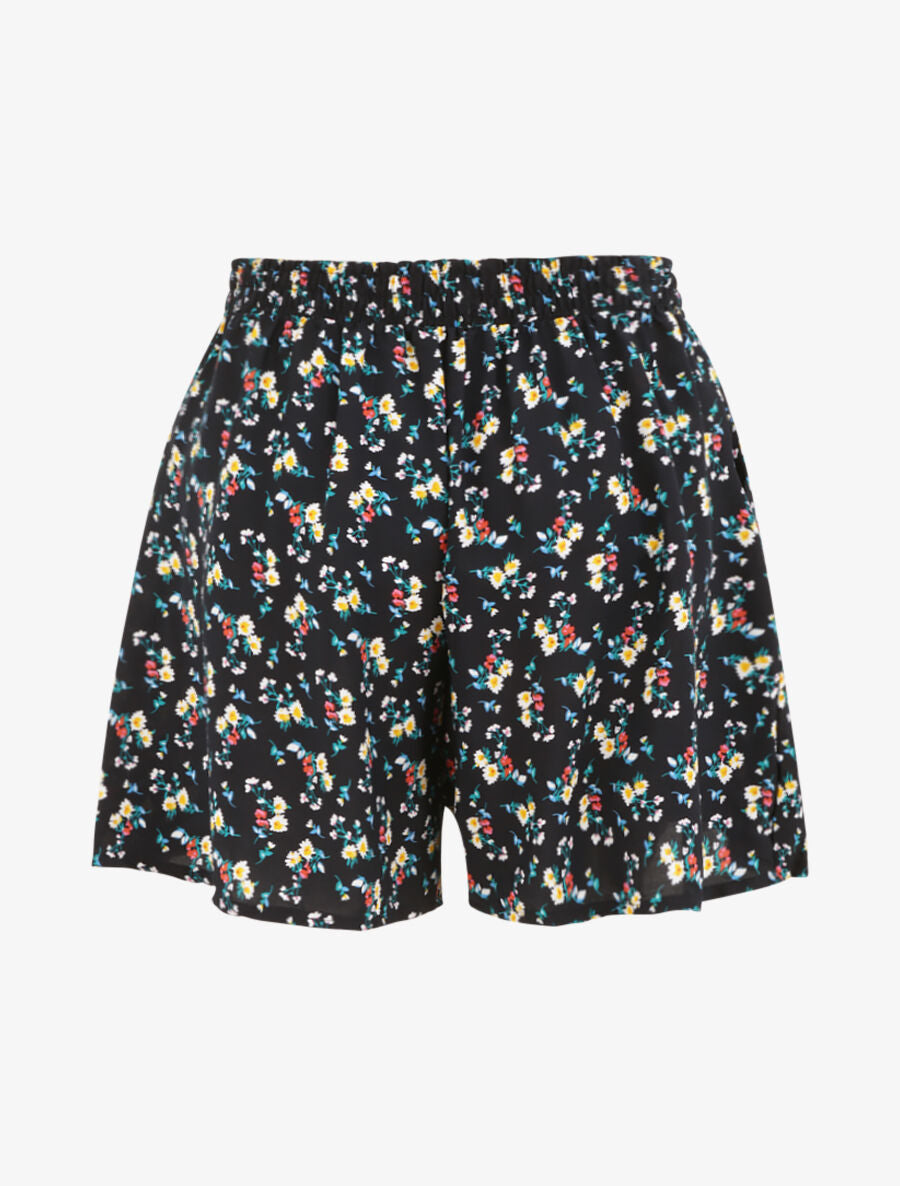 Short trapèze imprimé fleurs printanière - Marine - 2