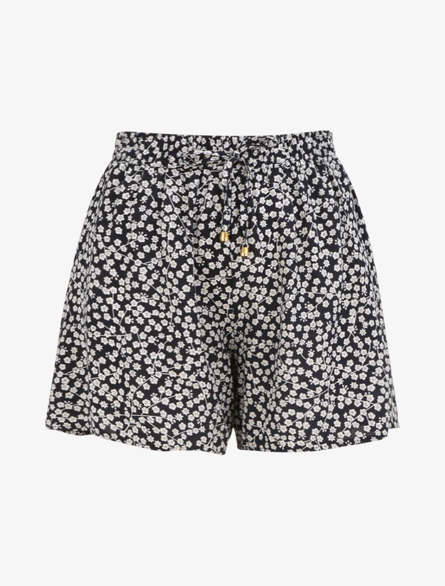 Short trapèze imprimé petites fleurs - Marine - 1