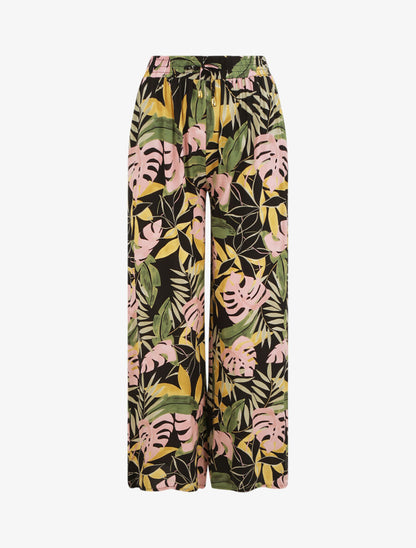 Pantalon ample imprimé tropical - Noir - 1