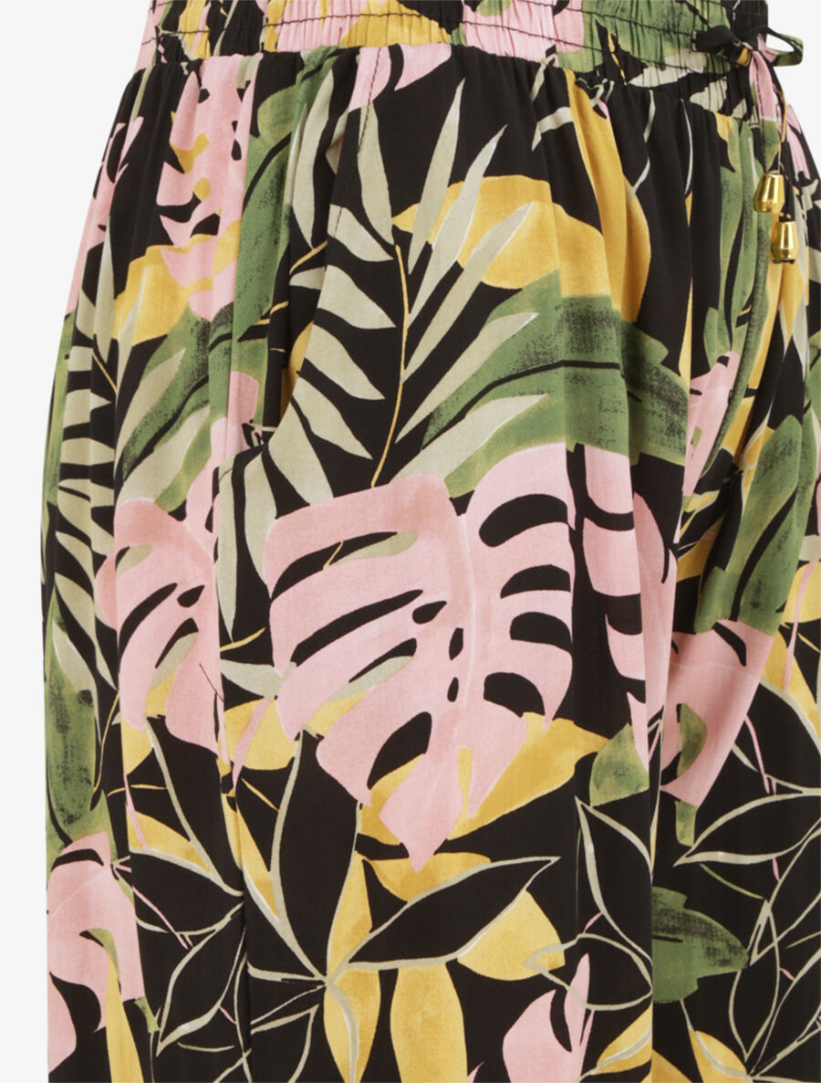 Pantalon ample imprimé tropical - Noir - 3