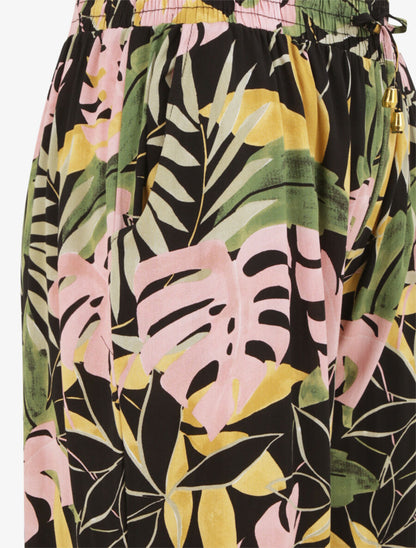 Pantalon ample imprimé tropical - Noir - 3