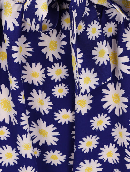 Short à taille froncée imprimé pâquerettes - Bleu - 3