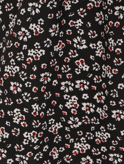 Short à taille froncée imprimé petites fleurs - Noir - 3