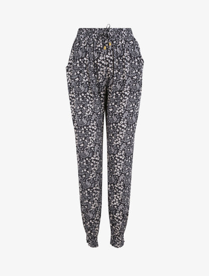 Pantalon imprimé petites fleurs - Marine - 1