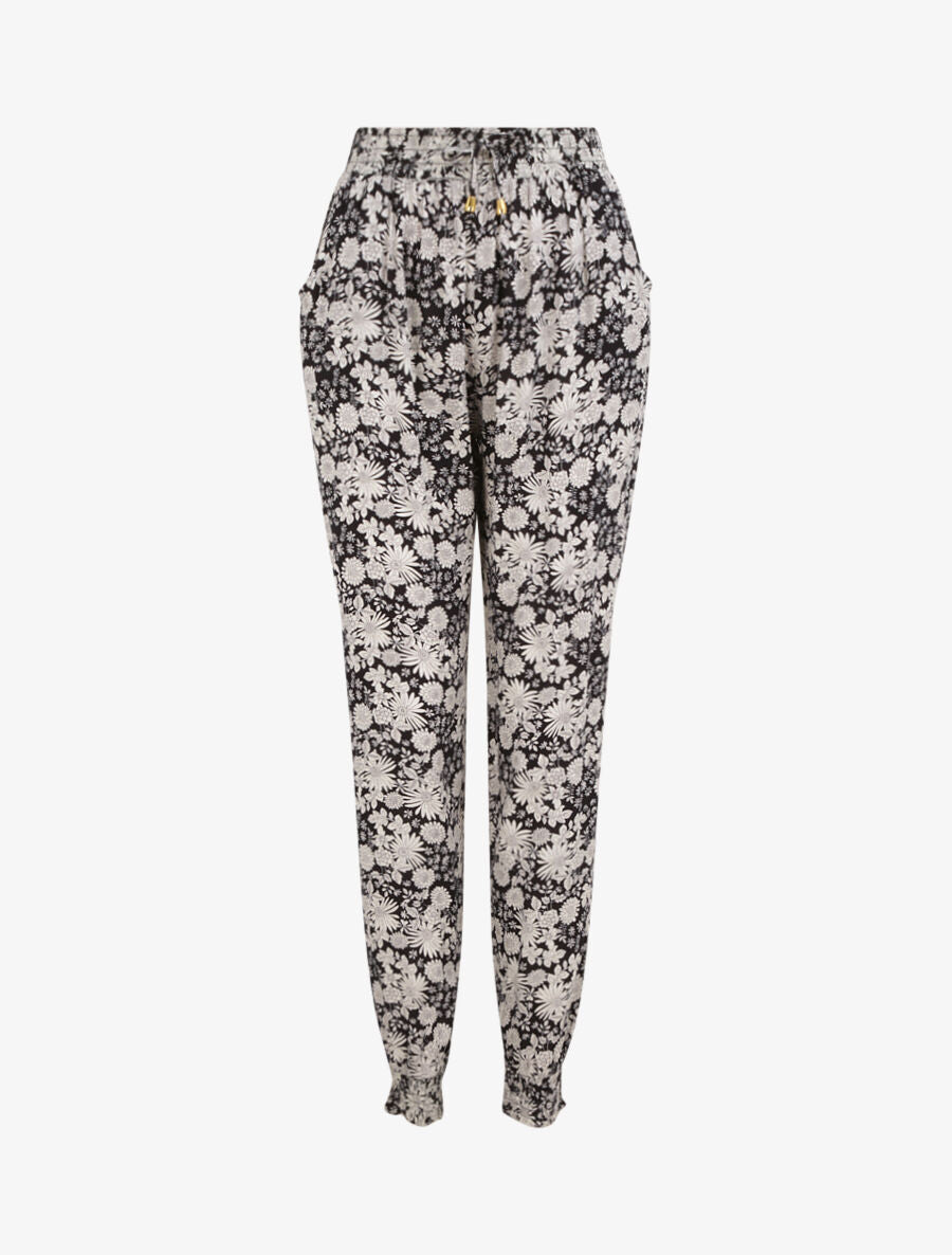 Pantalon imprimé fleurs stylisées - Marine - 1