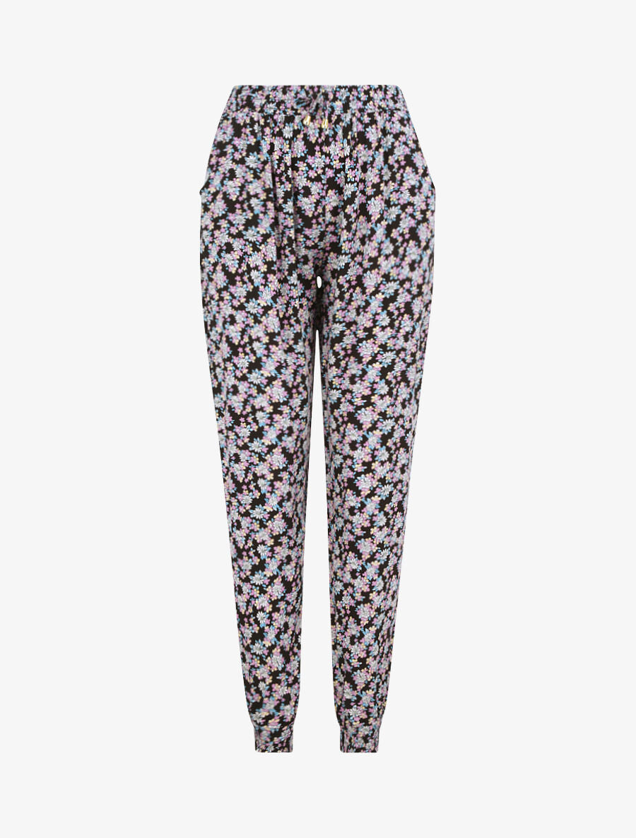 Pantalon harem imprimé floral - Noir - 1
