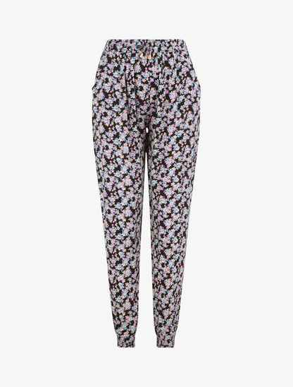 Pantalon harem imprimé floral - Noir - 1